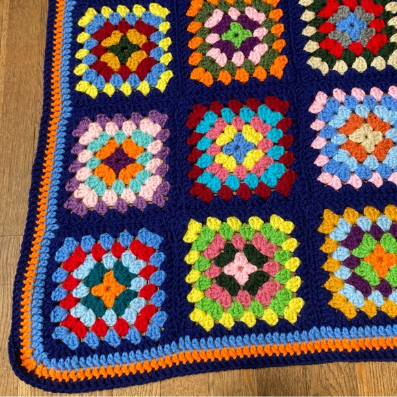Hand Crochet Granny Square Mini Blanket with Vibrant Colors 36 x 36 inches - Picture 7 of 10